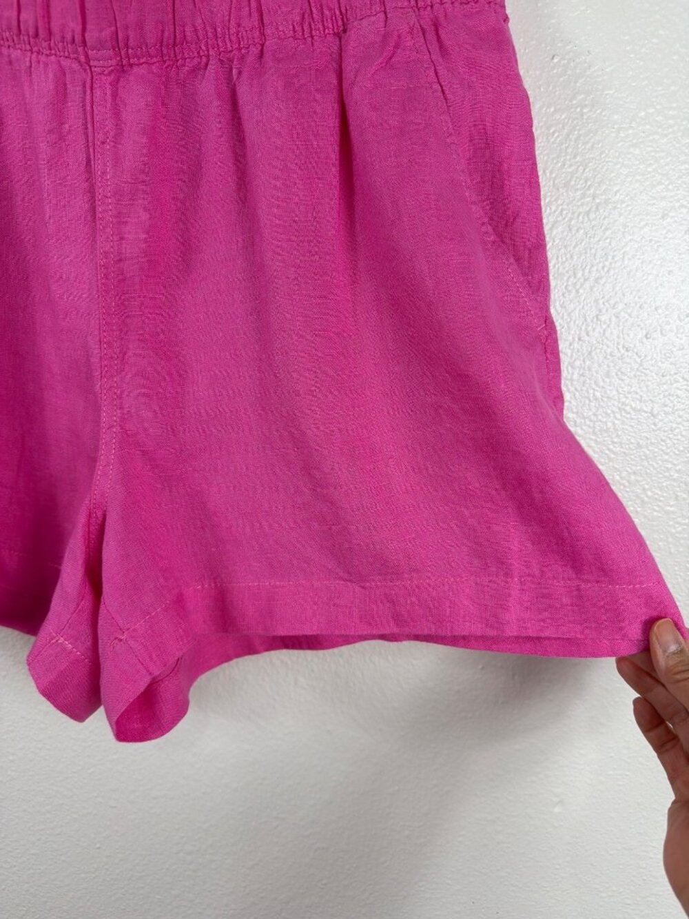 H&M Linen Shorts Pink Elastic Waist High Rise Summer NWOT Size L - Picture 6 of 13